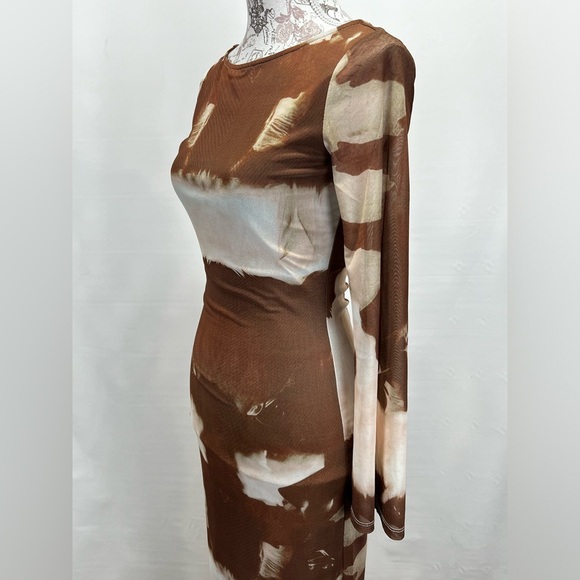 LE LIS Brown and cream mesh abstract print maxi‎ dress size XS - Picture 6 of 16